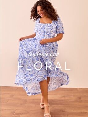 ARULA Willow Dress Blue Floral Square-Neck Maxi Dress with Puff Sleeves